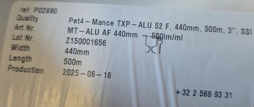Folie MT-ALU AF 440mm, 500lm/rol, p/1000lm